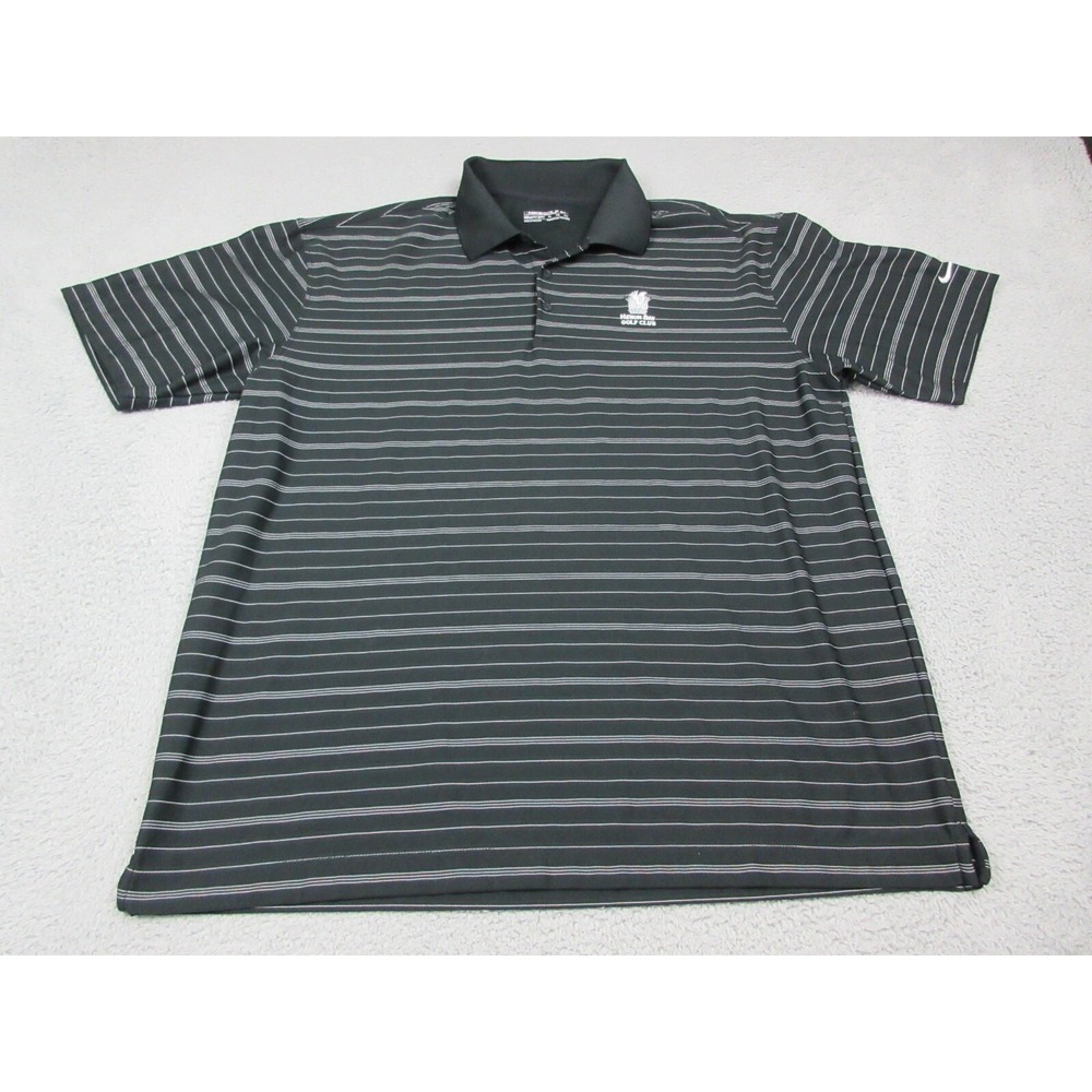 Nike Golf Polo Shirt Mens XL Gray Striped NikeFIT DRY Heron Bay Golf Club